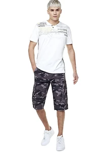 Dark Black Men's Short-Sleeve Henley Graphic T-Shirt