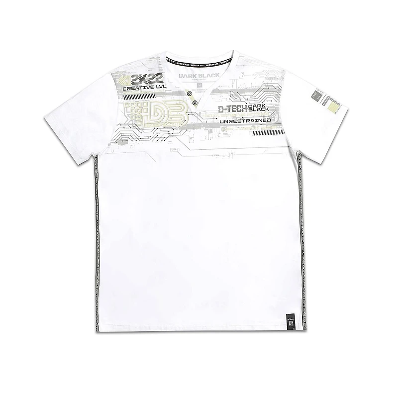 Dark Black Men's Short-Sleeve Henley Graphic T-Shirt