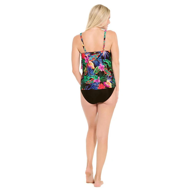 Krista Women's V Neck Mesh Tiered Ruffle Tankini Swim Top