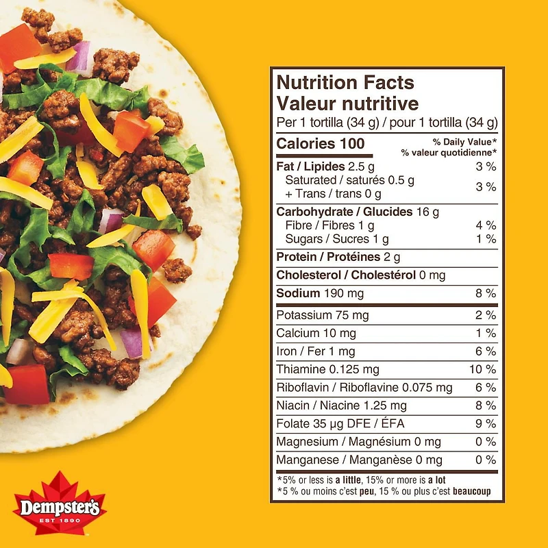 Dempster’s® 100% Whole Wheat Large Tortillas, 610 g