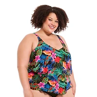 Haut de tankini à volants superposés en mesh et encolure V pour femme Krista Plus