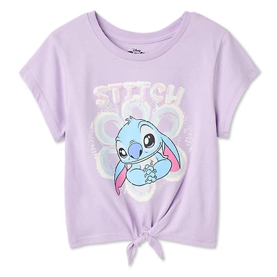 Disney Girls' Stitch Front Knot T-Shirt