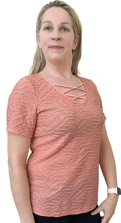 Time Square women's Jacquard Top with Neck Detail