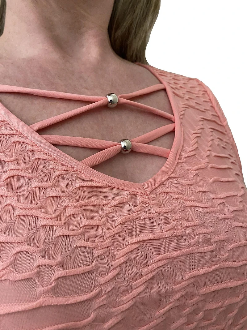 Time Square women's Jacquard Top with Neck Detail