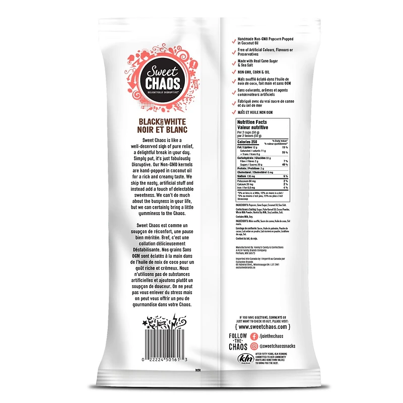 Sweet Chaos Drizzled Popcorn - Black and White, SC Blk White Drizzled Popcorn