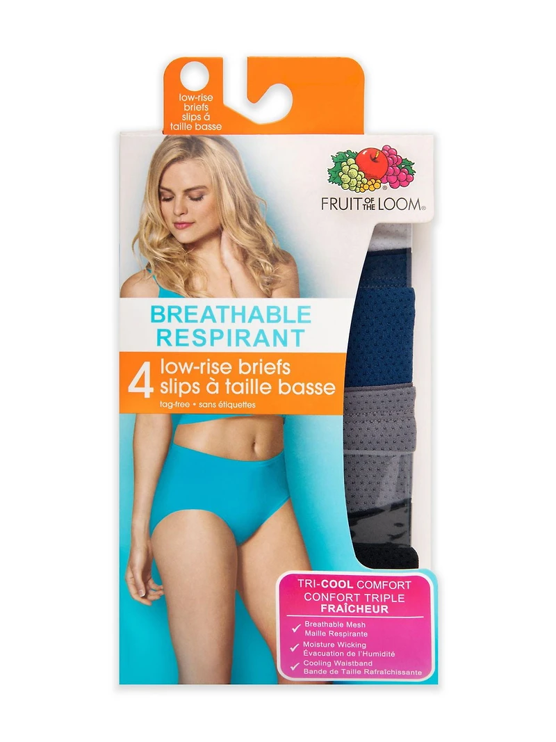Fruit of the Loom Women's Breathable Low Rise Briefs, 4-Pack, Size 5 - 8