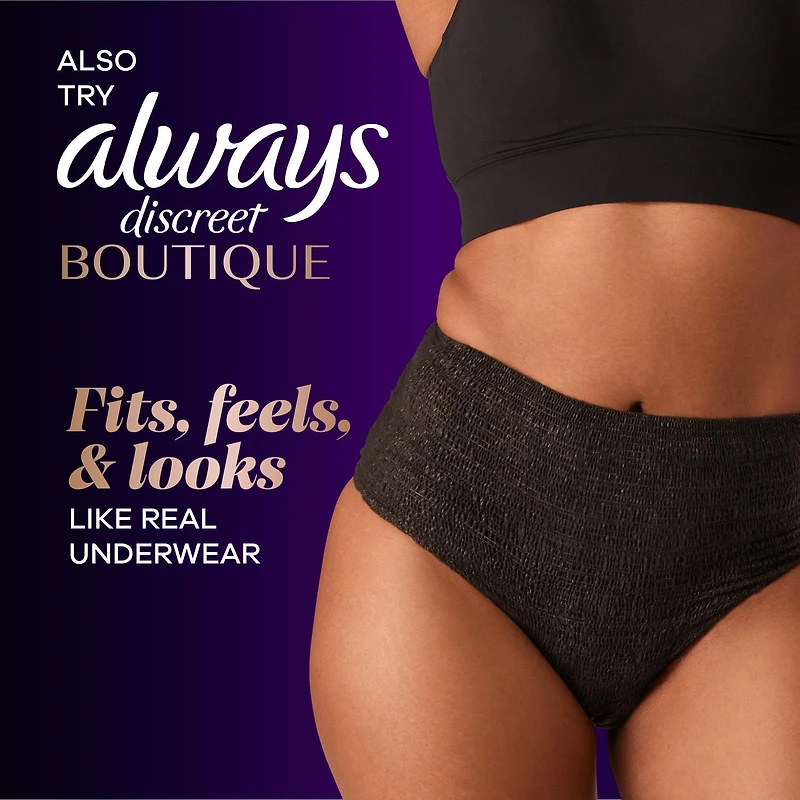 Always Discreet Adult Incontinence Underwear for Women and Postpartum Underwear, L, Up to 100% Bladder Leak Protection