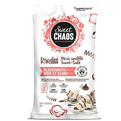 Sweet Chaos Drizzled Popcorn - Black and White, SC Blk White Drizzled Popcorn