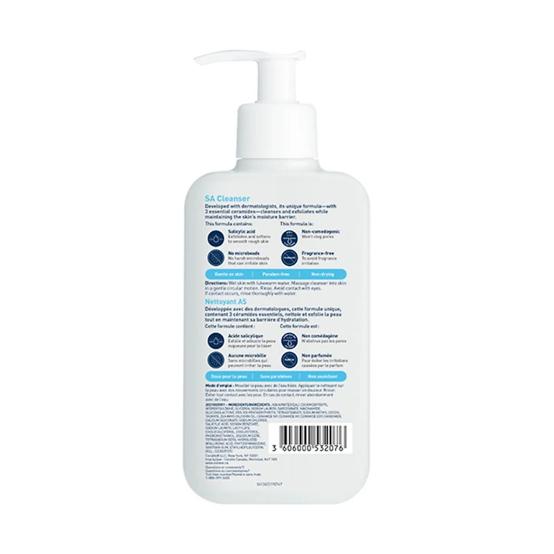 CeraVe SA Cleanser, Salicylic Acid Exfoliating Face Wash with Vitamin D and Ceramides for Rough Bumpy Skin, 237mL