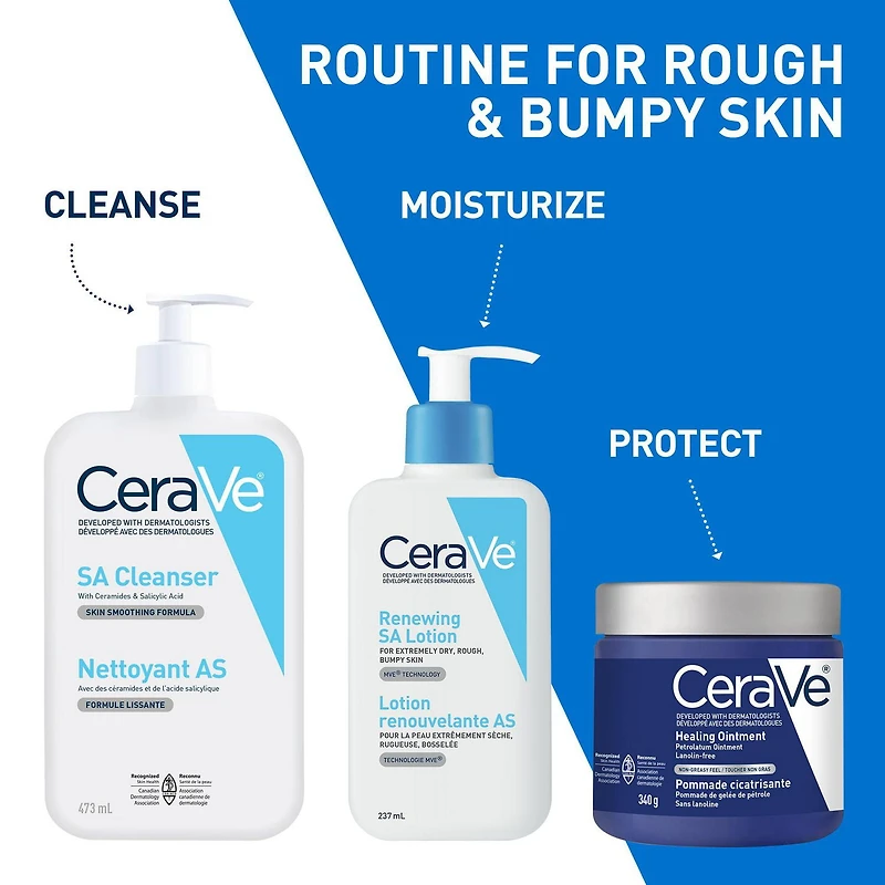 CeraVe Lotion avec de l'Acide Salicylique pour Peau Rugueuse et Bosselée | Lotion à la Vitamine D et à l'Acide Hyaluronique | Sans Parfum, 237mL Apaiser et lisser la peau sèche