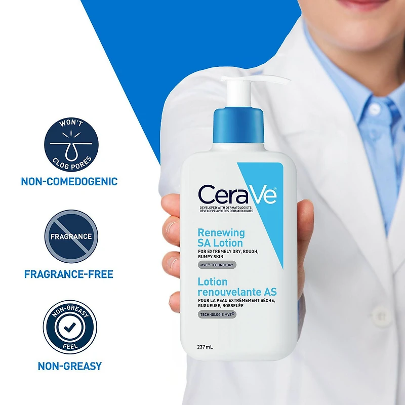 CeraVe Lotion avec de l'Acide Salicylique pour Peau Rugueuse et Bosselée | Lotion à la Vitamine D et à l'Acide Hyaluronique | Sans Parfum, 237mL Apaiser et lisser la peau sèche