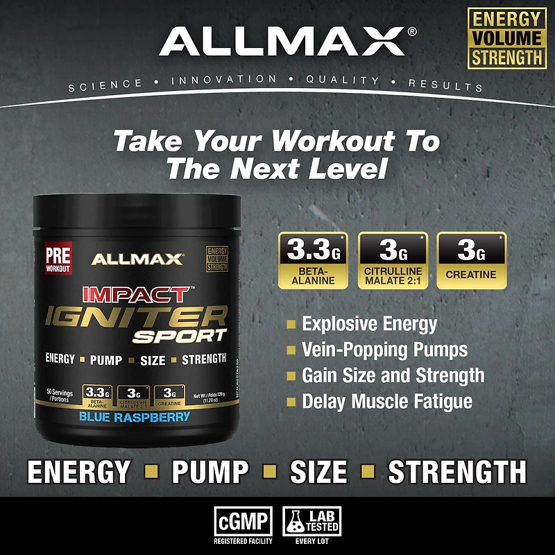 Allmax Impact Sport blue rasp preworkout