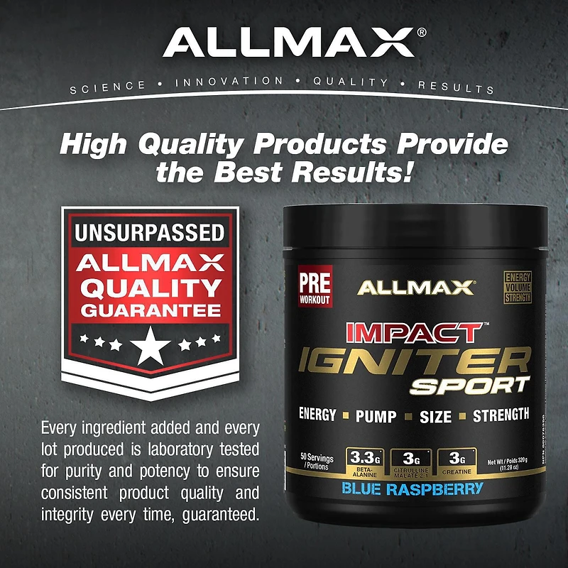 Allmax Impact Sport bleu rasp pré-entraînement