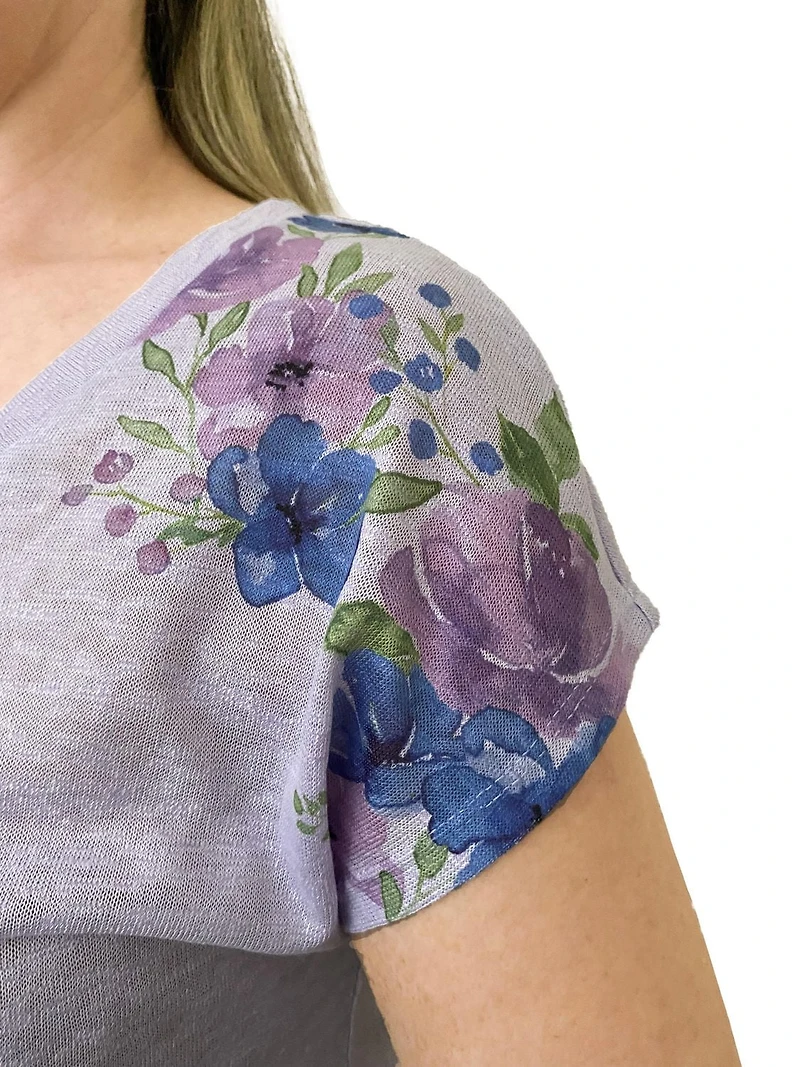 Time Square Women's Linen Look Front Tie Knot Top with print