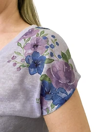 Time Square Women's Linen Look Front Tie Knot Top with print