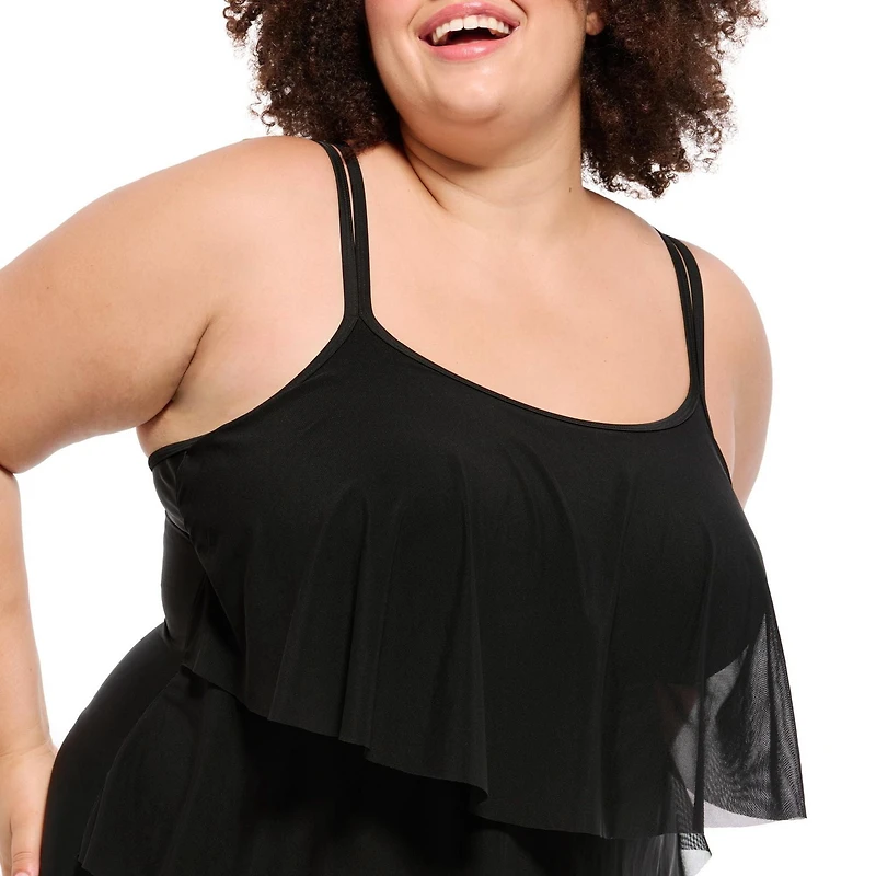 Krista Plus Women's Double Strap 1 PC Tankini W/Mesh Swim Top