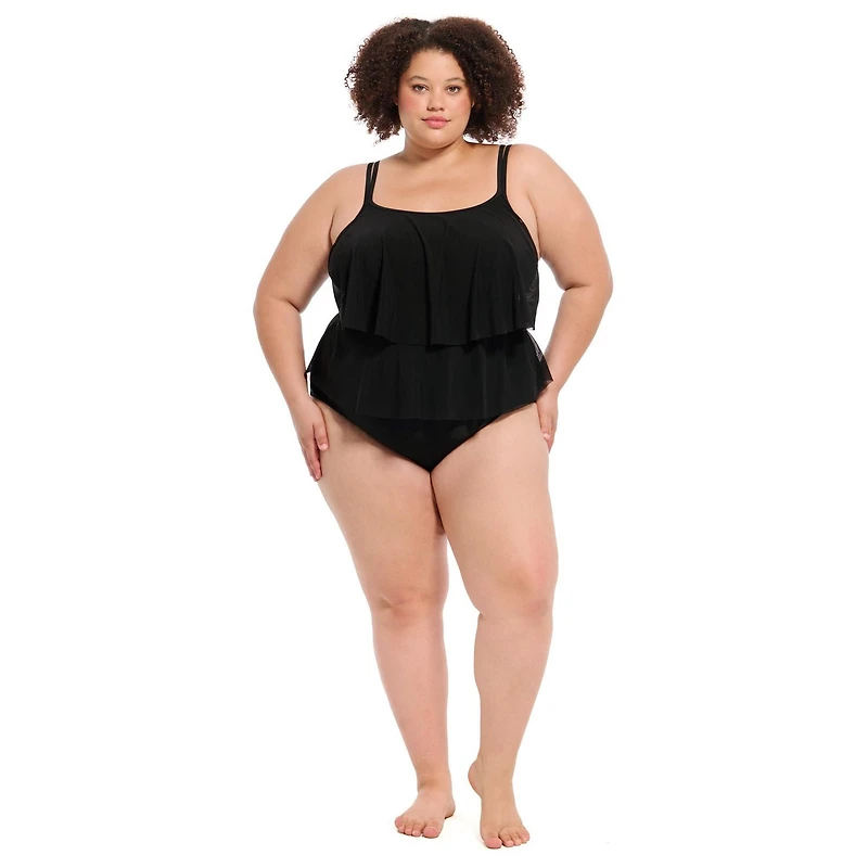 Krista Plus Women's Double Strap 1 PC Tankini W/Mesh Swim Top