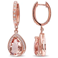 Tangelo 6.36 Carat T.G.W. Simulated Morganite and Cubic Zirconia Rose Rhodium-Plated Sterling Silver Teardrop Earrings