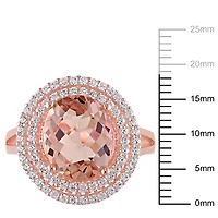 Bague cocktail de forme auréole Tangelo avec morganite synthétique et zircons cubiques 7,36 CT PBT en argent sterling plaqué de rhodium rosé
