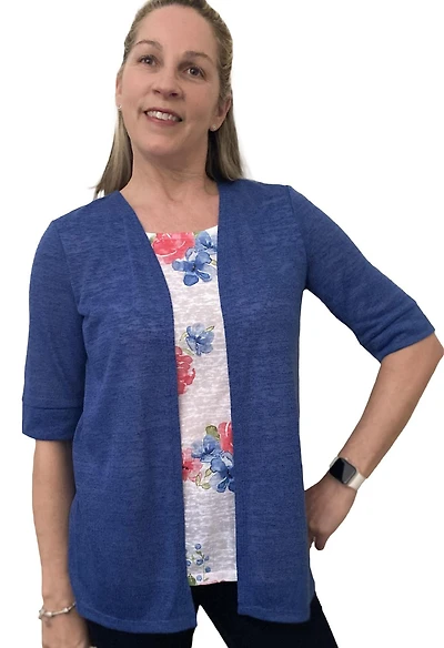 Cardigan avec débardeur trompe-l'œil Time Square pour femmes manches courtes avec Imprimé Aspect Lin