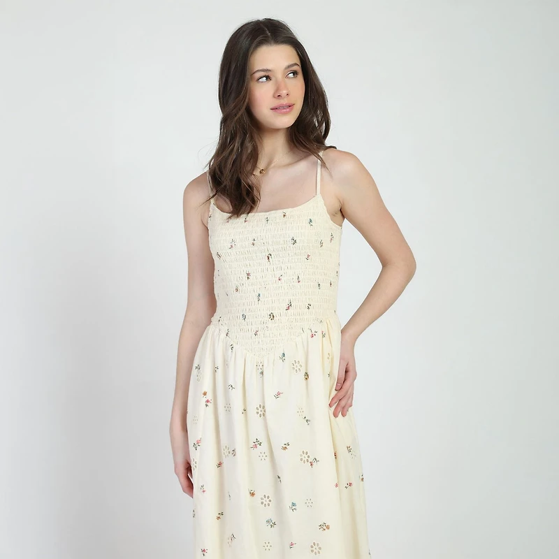 Bloom Girl, Smocked Embroidered Midi Dress, Sizes XS-XL