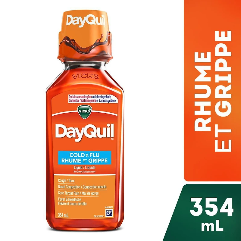 Médicament liquide DayQuil rhume et grippe 354 ml