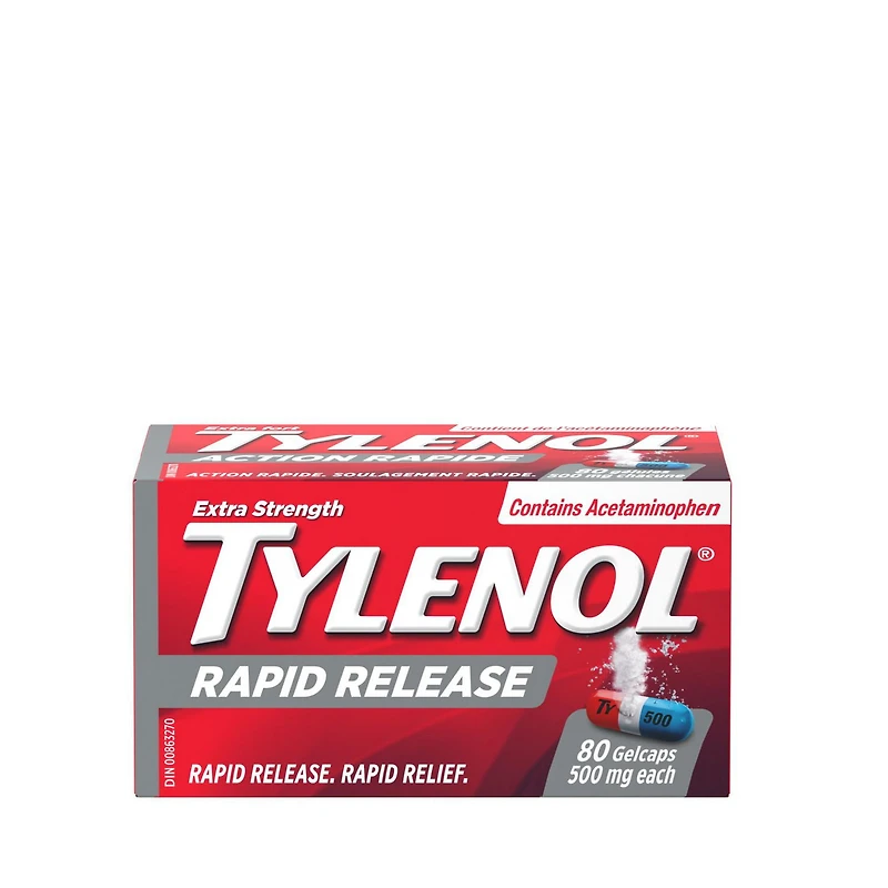 Tylenol Extra fort Action rapide en gélules à 500 mg. Soulage le mal de tête, la douleur et la fièvre 80 gélules