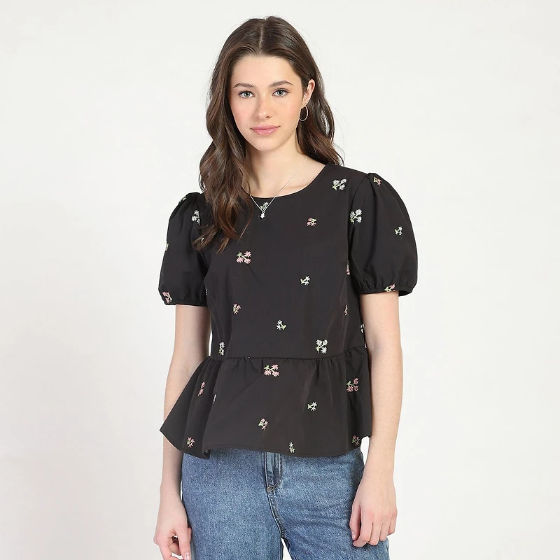 Bloom Girl, Floral Embroidered Top, Sizes XS-XL