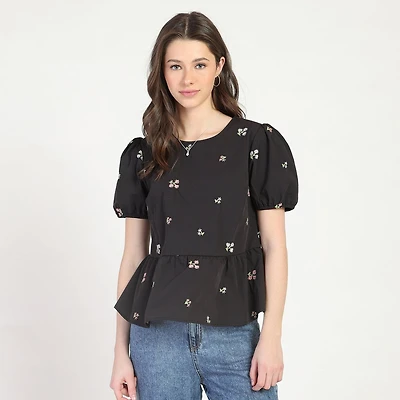 Bloom Girl, Floral Embroidered Top, Sizes XS-XL
