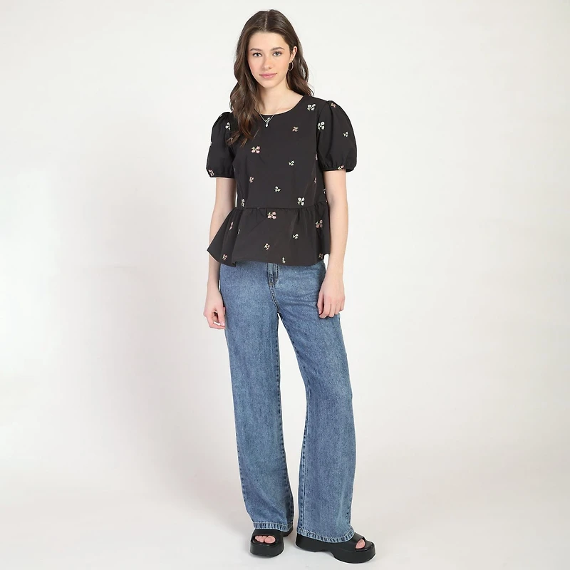 Bloom Girl, Floral Embroidered Top, Sizes XS-XL
