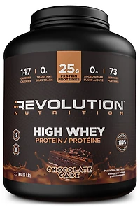 Revolution Nutrition, High Whey, Poudre de Protéines 6LB, Isolat de Lactosérum, 25 g de Protéines par Dosette, 2700 g, 73 Portions, Sans Gluten, Masse Musculaire Maigre pour Hommes et Femmes, Gâteau au Chocolat (6 Livres)
