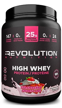 Revolution Nutrition, High Whey, Poudre de Protéines 2LB, 25 g de Protéines par Dosette, 908 g, 24 Portions, Sans Gluten, Masse Musculaire Maigre pour Hommes et Femmes, Shortcake à la Fraise (2 Livres)