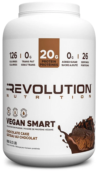 Revolution Nutrition, Vegan Smart, Vegan Protein Powder, 20g Of Protein Per Scoop, 908g, 26 Servings, Dairy Free, Plant Based, Sugar Free, Soy Free, Keto Friendly, For Men & Women, Chocolate Cake (2 Pounds)
