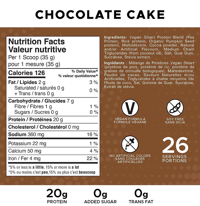 Revolution Nutrition, Vegan Smart, Vegan Protein Powder, 20g Of Protein Per Scoop, 908g, 26 Servings, Dairy Free, Plant Based, Sugar Free, Soy Free, Keto Friendly, For Men & Women, Chocolate Cake (2 Pounds)