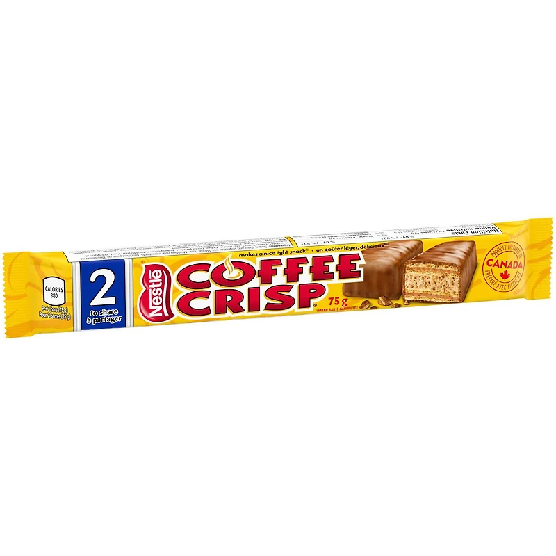 COFFEE CRISP Mega Wafer Bars, 2 bars in 1 pack, Layers of coffee crème and crispy wafers in a chocolatey coating, Prepared in Canada, Natural flavours, 75 g