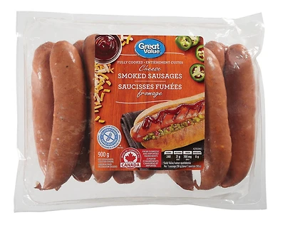 Saucisses fumées au fromage entièrement cuites de Great Value 900g