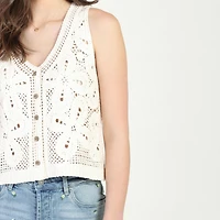Bloom Girl, Button Front Crochet Vest, Sizes XS-XL