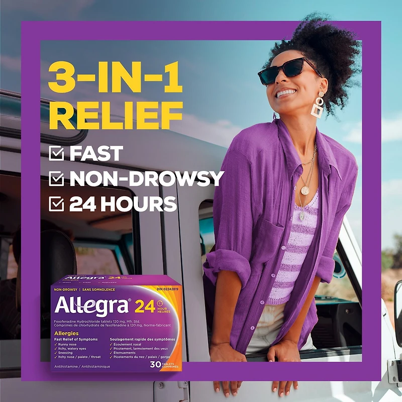 Allegra 12 Hour Allergy Medication, Non Drowsy, Fast, Multi-Symptom Allergy Relief Medicine for Sneezing, Runny Nose, Itchy/Watery Eyes, Throat or Palate, Fexofenadine Hydrochloride 60 mg, 36 Tablets, 30 Tablets