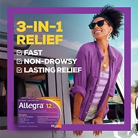 Allegra 12 heures, médicament contre les allergies, sans somnolence, rapide et efficace, soulage les éternuements, les larmoiements et les picotements de la gorge, 60 mg de chlorhydrate de fexofénadine, 36 comprimés 36 comprimés