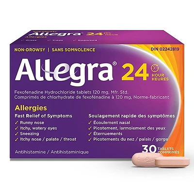 Allegra 12 Hour Allergy Medication, Non Drowsy, Fast, Multi-Symptom Allergy Relief Medicine for Sneezing, Runny Nose, Itchy/Watery Eyes, Throat or Palate, Fexofenadine Hydrochloride 60 mg, 36 Tablets, 30 Tablets