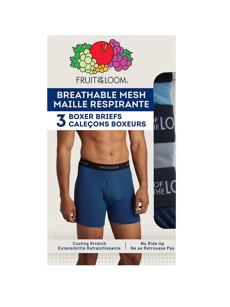 Men's Breathable Cotton Mesh Boxer Brief Underwear, Assorted 3 pack