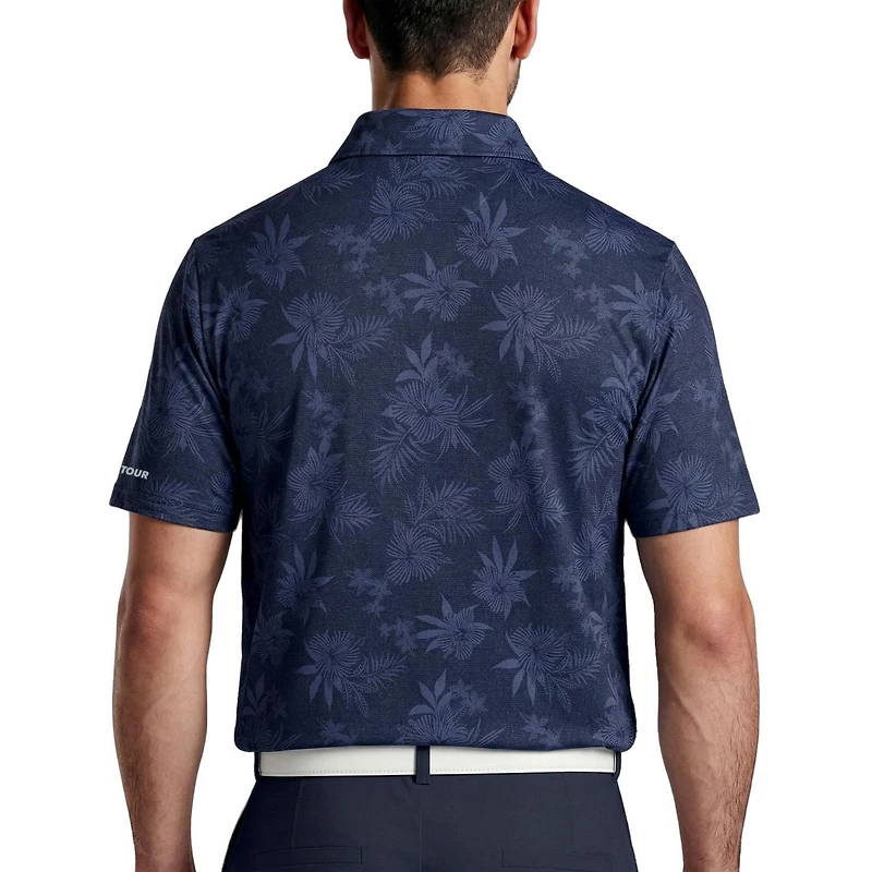 PGAT TOUR Course Essentials Men's All Over Tropical Print Short Sleeve Polo Shirt
