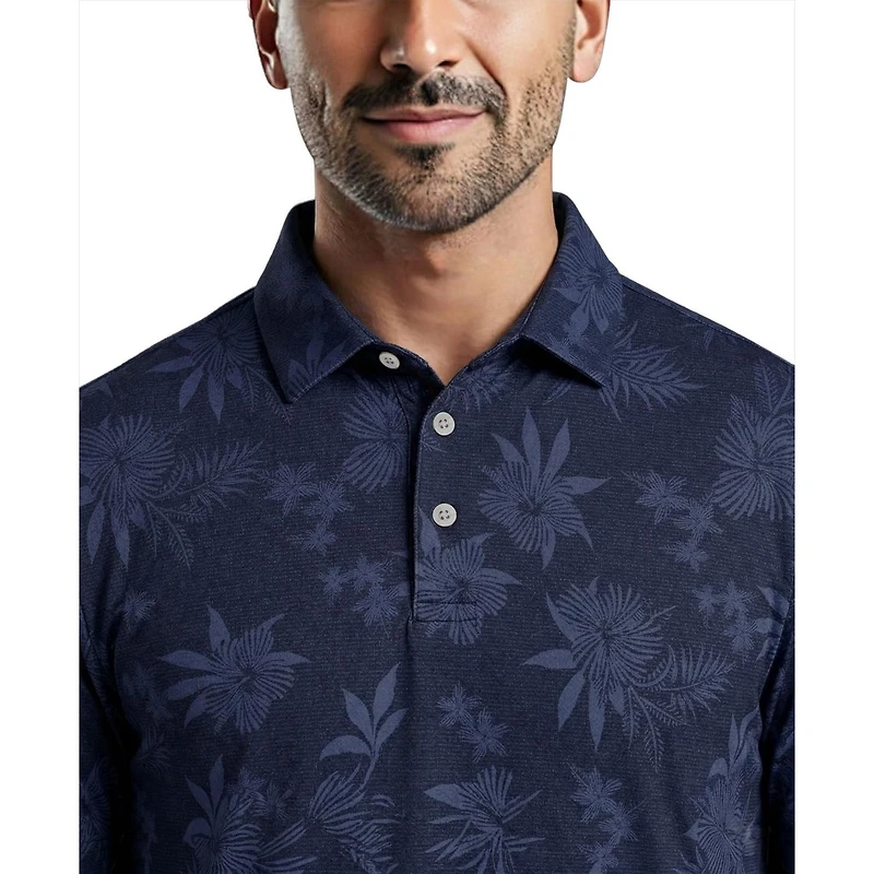 PGAT TOUR Course Essentials Men's All Over Tropical Print Short Sleeve Polo Shirt