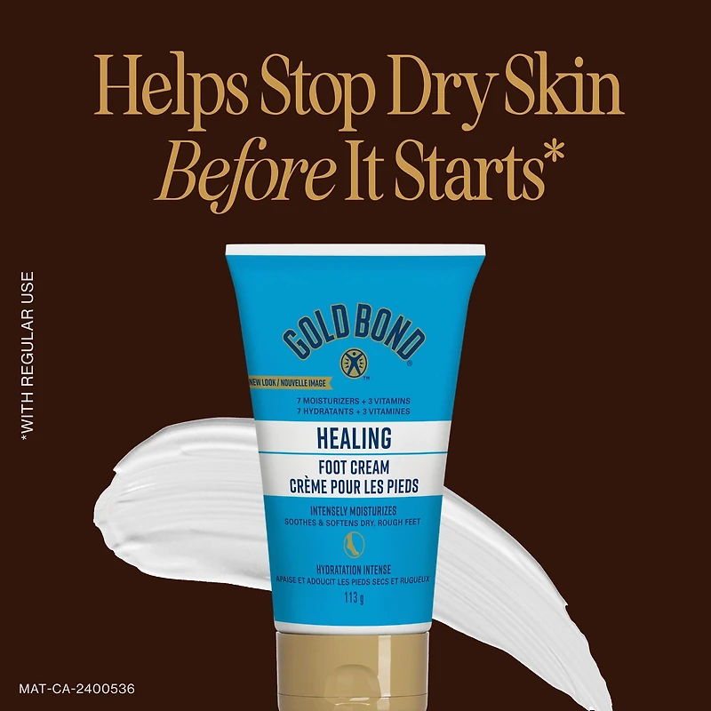 Gold Bond Healing Crème pour les pieds, tube de 113g, crème hydratante non grasse pour les pieds et talons secs et craquelés, avec du jojoba, de l'aloès et de la vitamine A, E et C 113g