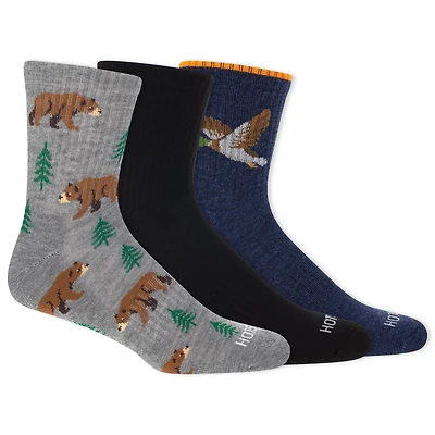HOTSOX Men's Cushioned 3 Pair Fashion Mid-Crew Sock Size 6-12