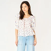 Devoted, Tie-Back Printed Top, Sizes XS-XL