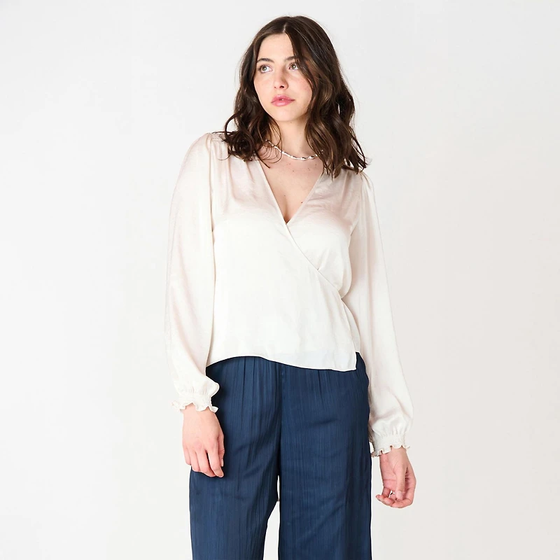 Devoted, Satin Wrap Blouse, Sizes XS-XL