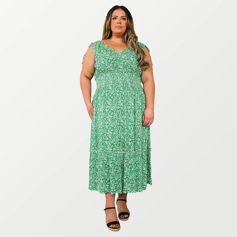 DV Sleeveless floral maxi dress with V-neck and a tiered ruffled hem