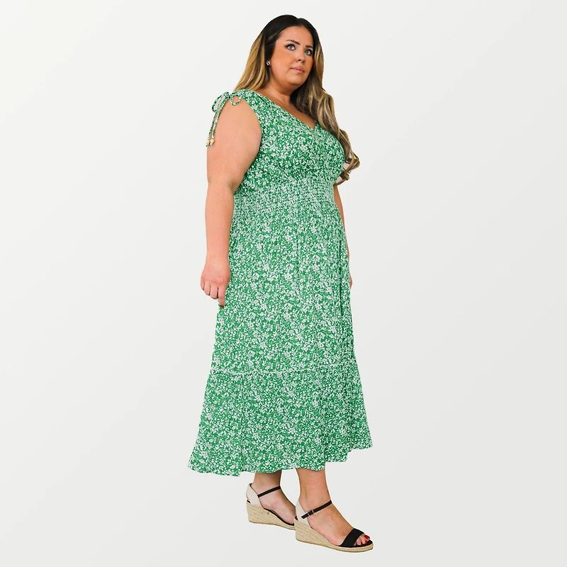DV Sleeveless floral maxi dress with V-neck and a tiered ruffled hem