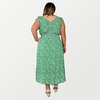 DV Sleeveless floral maxi dress with V-neck and a tiered ruffled hem